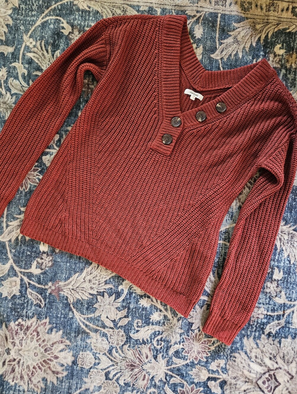 Maurices V-Neck Button Sweater - Deep Rust